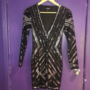 Black Sequins Geometric Cocktail Mini Dress
